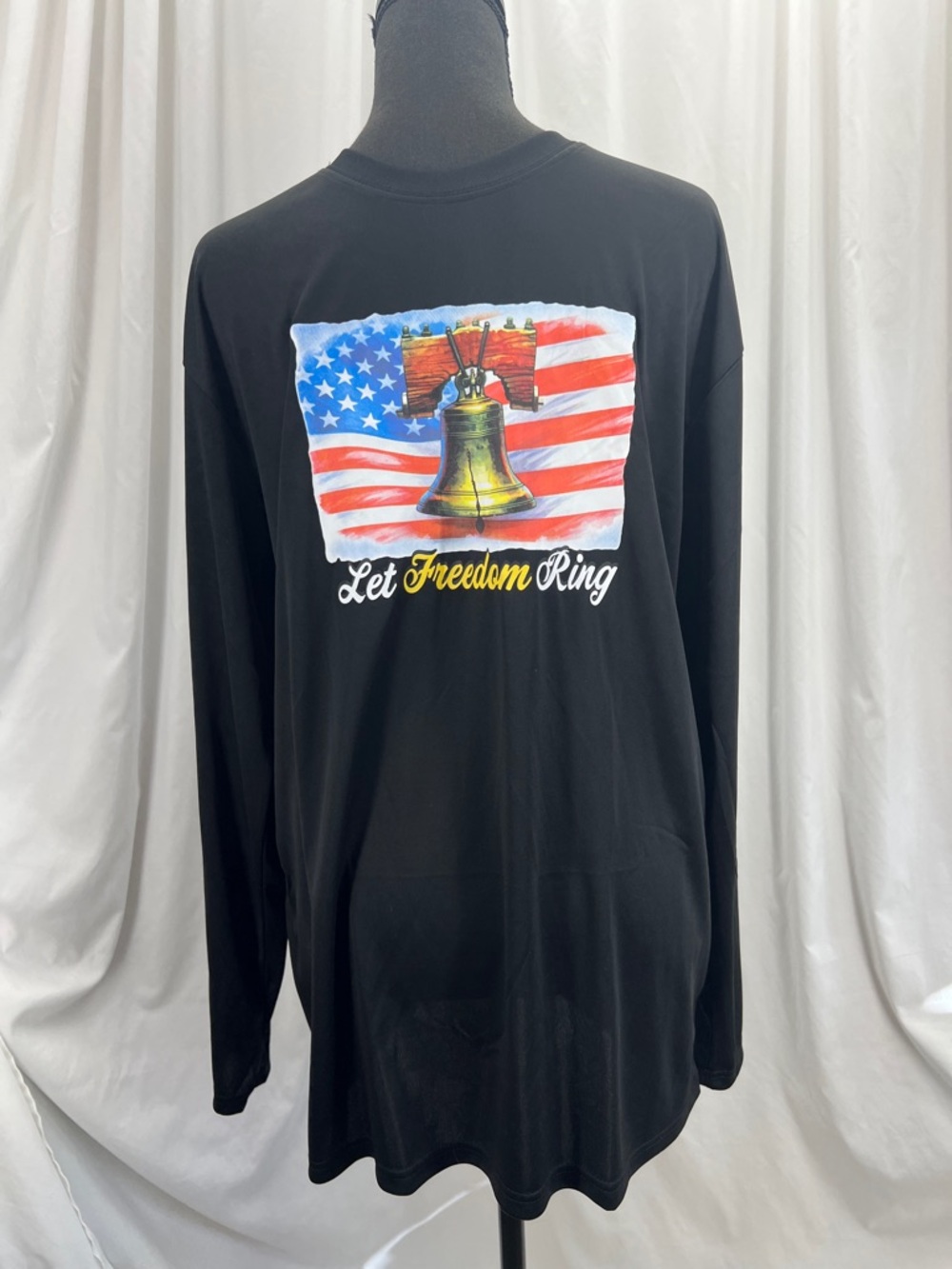 Black Men’s L Long-Sleeve Graphic Tee Liberty Bell American Flag 4th of July